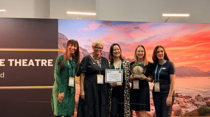 Rachel Nxele (Board member of SANParks and MC of the Responsible Tourism Awards 2026), Collette Van Aswegen, Selma Hercules and Rianda Williams from Table Mountain Aerial Cableway and Olivia Gradidge, Marketing Manager of WTM Africa/ ILTM Africa.